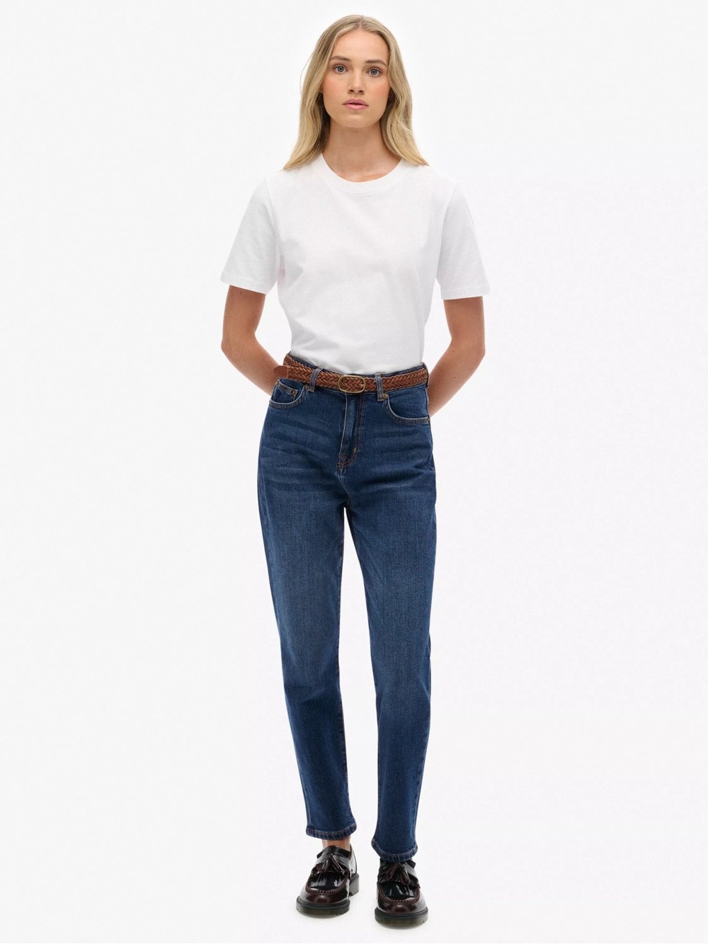 High-Rise Button Fly Jeans in Deep Blue Wash